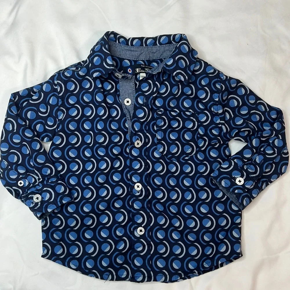 Ben Sherman Kids Blue‎ Button Up Dress Shirt Baby Boy Size 12 Months